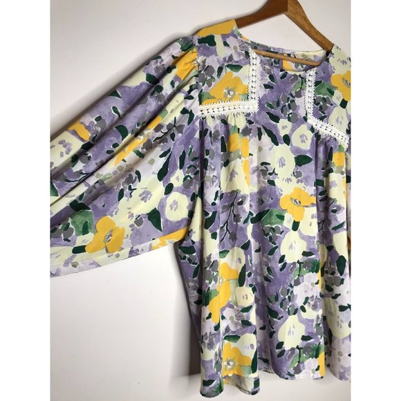 Entro Women's 2X Plus Size Beautiful Long Sleeve Abstract Floral Blouse - Picture 4 of 11